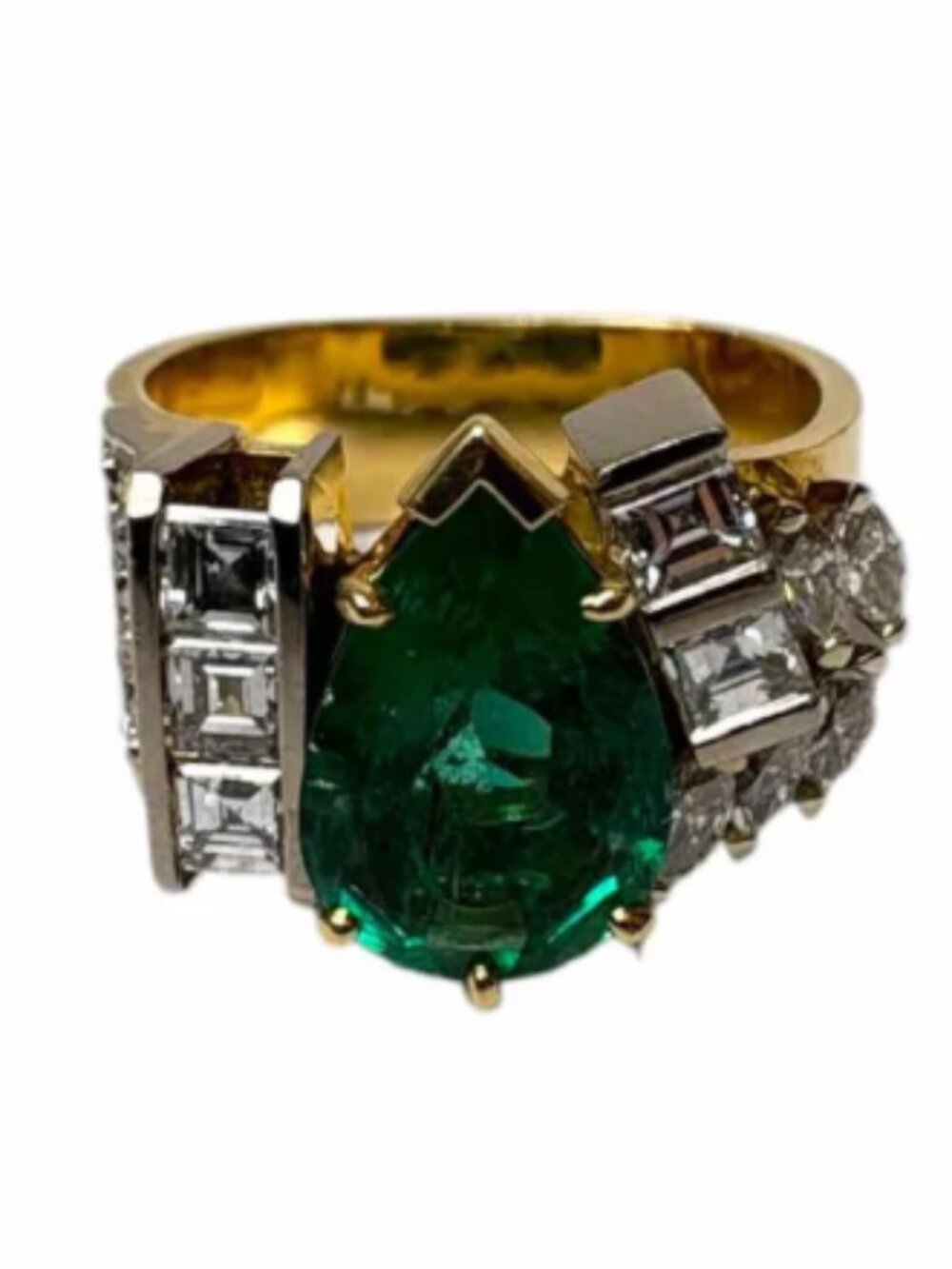 2.42ct Natural Emerald 1.15ct Diamond 18K Gold Statement Ring 11.3g